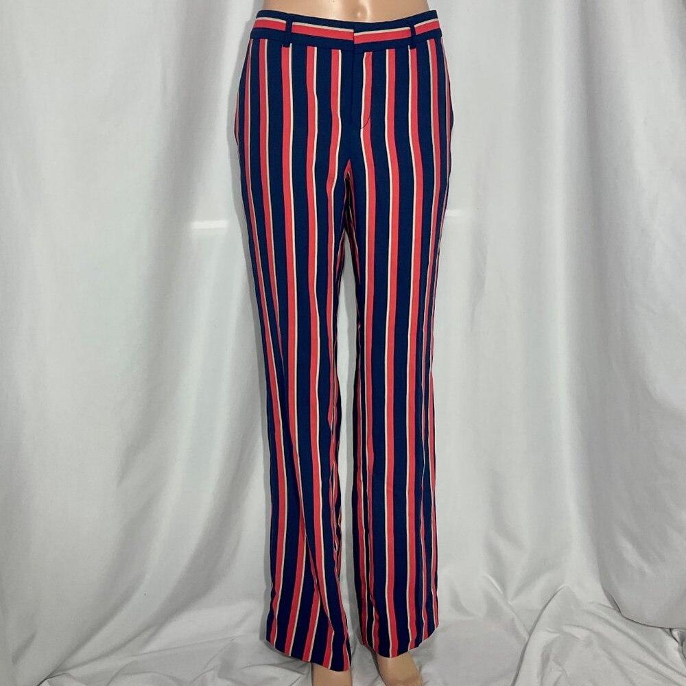Banana Republic Sz 2 Logan 3/$16 Navy Blue & Pink Stripe Pants Flaws